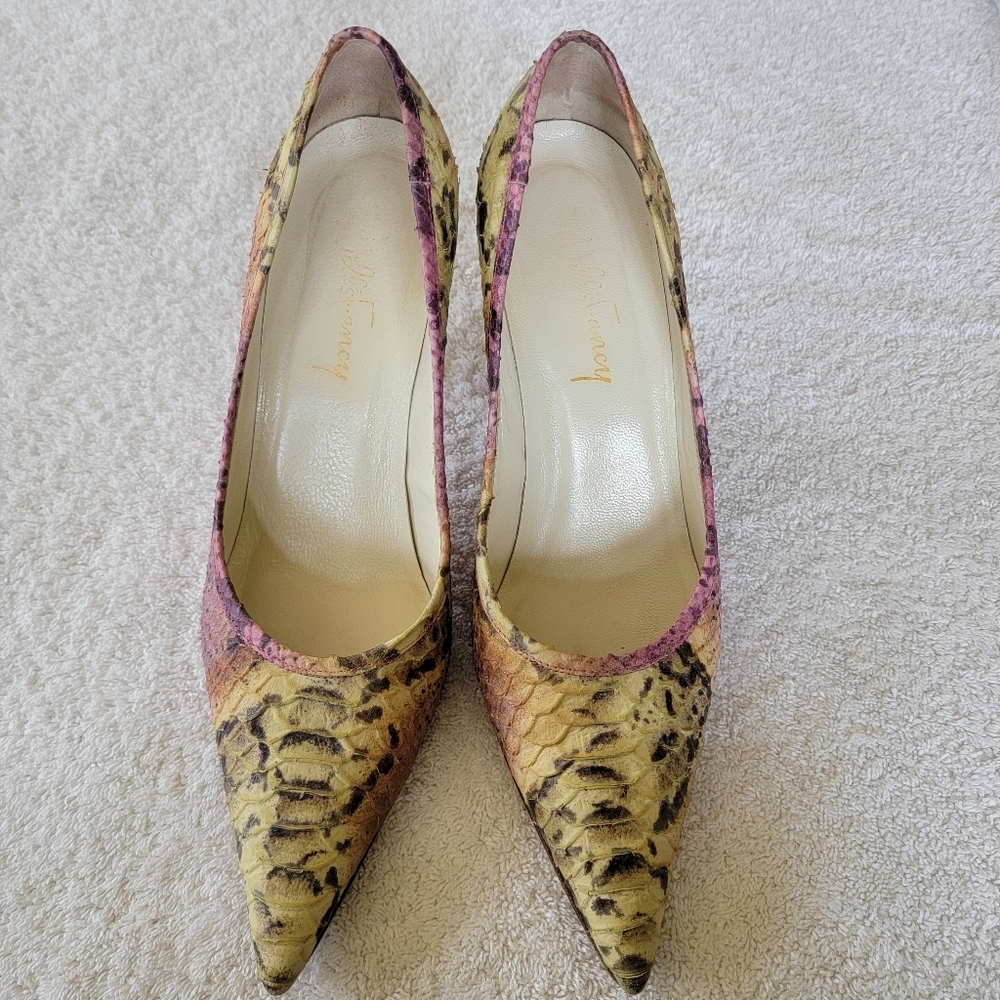 Will's Fancy Pink, Yellow & Green Snakeskin Heels